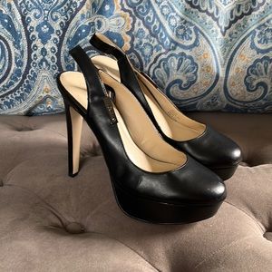 Calvin Klein Black leather sling back closed toed 5in heels